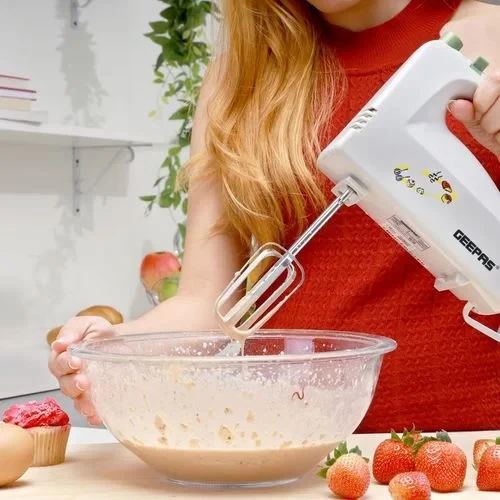 Geepas 5-Speed Hand Cake Mixer With Chrome Beater, Dough Hook