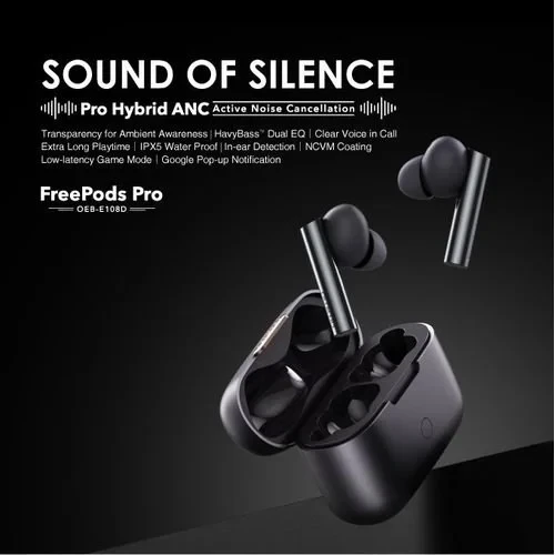 Oraimo FreePods Pro ANC Super Bass Wireless Earbuds - Black