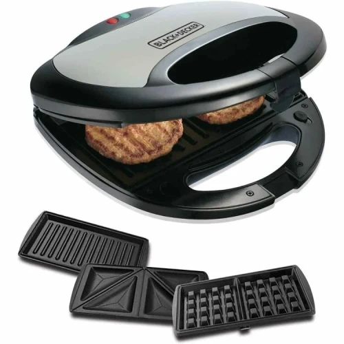 Black+Decker 750w 3 In 1 Sandwich, Grill And Waffle Maker, Black/Silver - TS2090-B5
