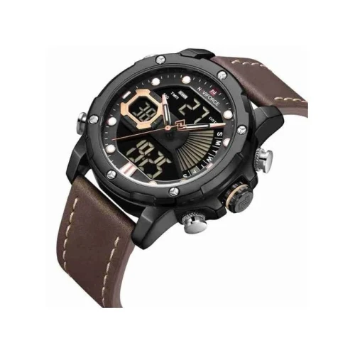 Dual Leather Strapped Men's Watch - Brown