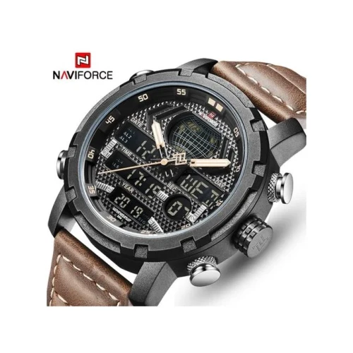 Faux Leather Strapped Luxury Sport Wrist Watch - Brown