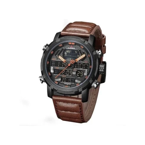 Faux Leather Strapped Luxury Sport Wrist Watch - Brown
