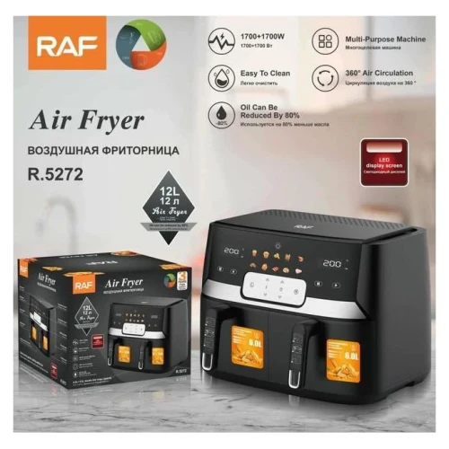 RAF 12L Air Fryer With 2 Independent Baskets - Black