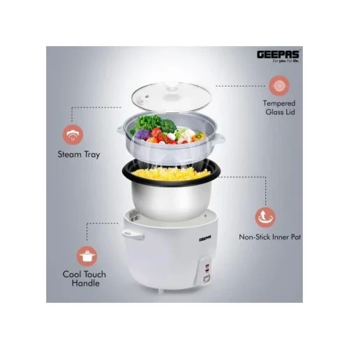Geepas 3-IN-1 Rice Cooker & Steamer with Keep Warm 2.8Litres -White