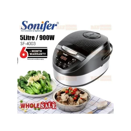 Sonifer 5 Litre Digital Smart Steam Multifunction Rice Cooker, Black.