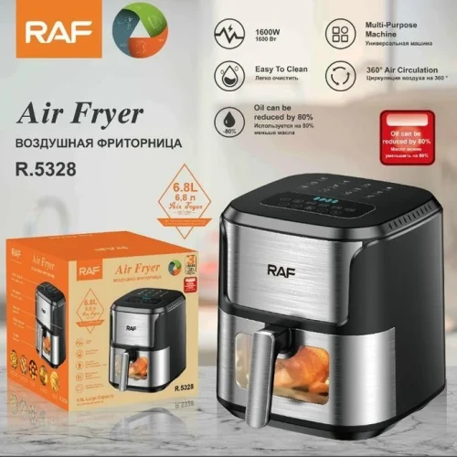 RAF 6.8 L Multifunctional Visual Air Fryer - Silver & Black
