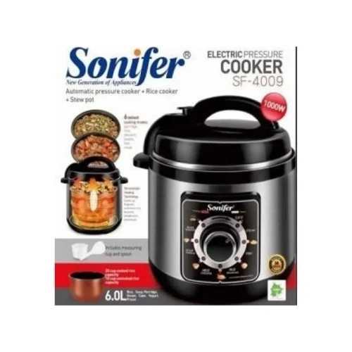 Sonifer Automatic 6L Multifunction High Power Stainless Steel Electric Pressure Cooker Rice Cooker Steamer- Silver.