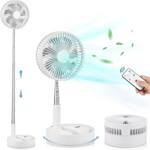 Portable Oscillating Standing Fan with Remote Controller, 8 Foldable Desk Fan, 7200mah Rechargeable Quiet USB Mini Folded Floor Fan, Pedestal Fans for Personal Bedroom Office Fishing Camping Travel