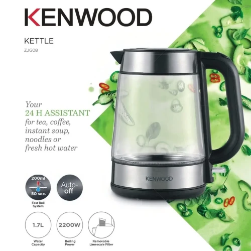 Kenwood 1.7L Glass Kettle Cordless Electric Kettle 2200W | ZJG08