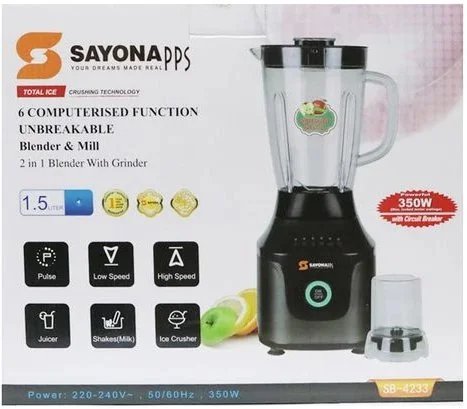 Sayona SB-4233 6 Unbreakable Jar Blender & Mill With Grinder – Black