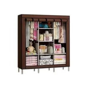 3 Column Cloth & Steel Frames Wardrobe – Brown