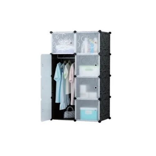 Closet 2 Column Plastic Wardrobe – Gray, Black Transparentin Wardrobes