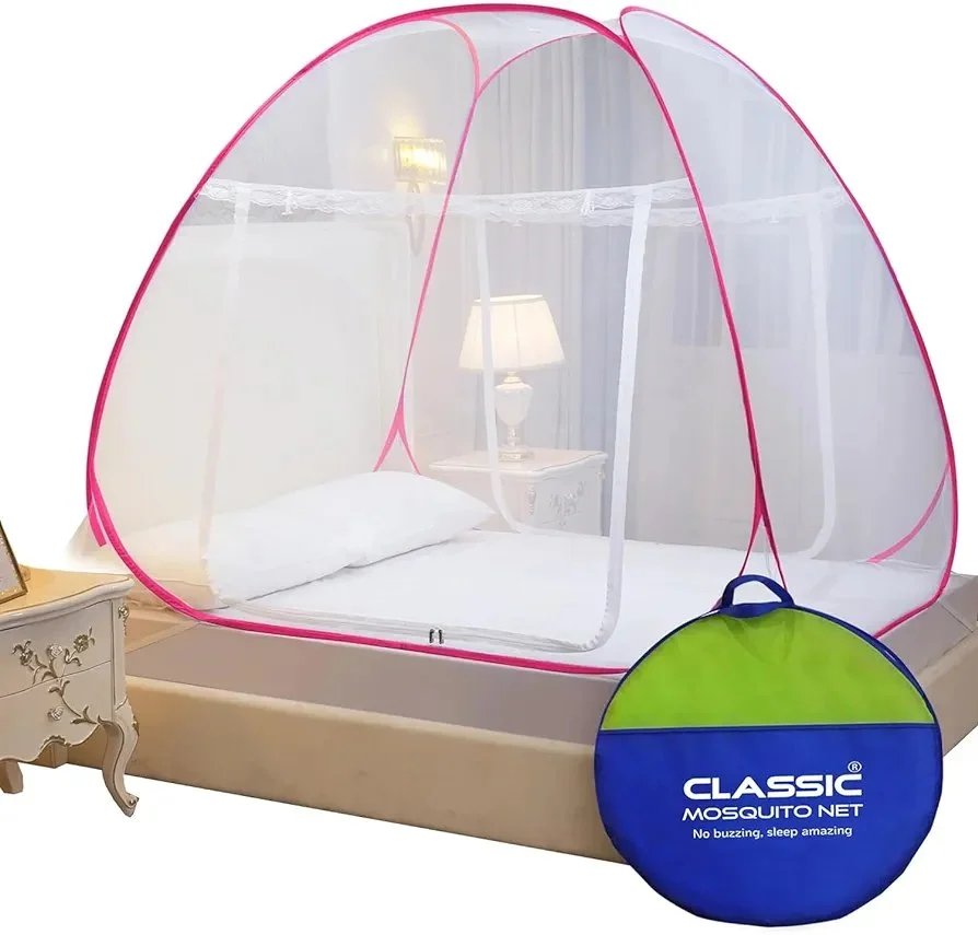 Classic Mosquito Net for Queen Size Double Bed | Foldable Machardani | Polyester28GSM Strong Net | HD Coated Corrosion Resistant Steel Wire