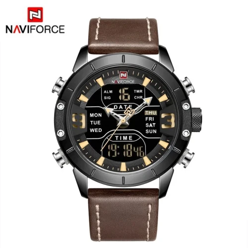 NAVIFORCE Quartz Watch Men Luxury Digital Sport Waterproof Wristwatches Leather Strap Business Watch NF9153L