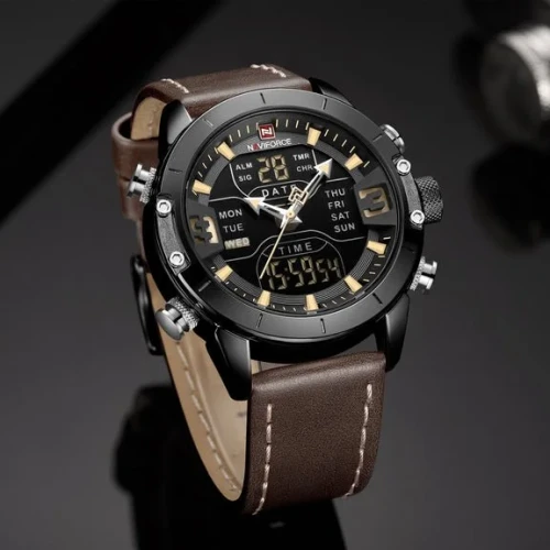 NAVIFORCE Quartz Watch Men Luxury Digital Sport Waterproof Wristwatches Leather Strap Business Watch NF9153L