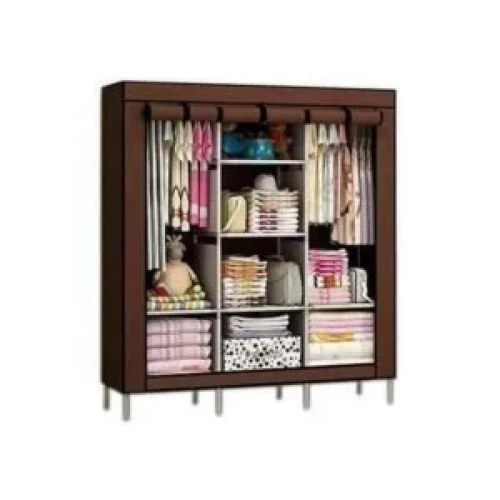3 Column Cloth & Steel Frames Wardrobe – Brown