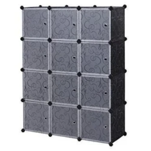 Elegant 3 Column Plastic Wardrobe With Shoe Rack – Black