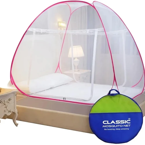 Classic Mosquito Net for Queen Size Double Bed | Foldable Machardani | Polyester28GSM Strong Net | HD Coated Corrosion Resistant Steel Wire