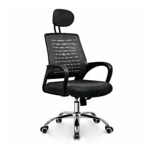 Durable Office Chair Mesh With Headrest- Black