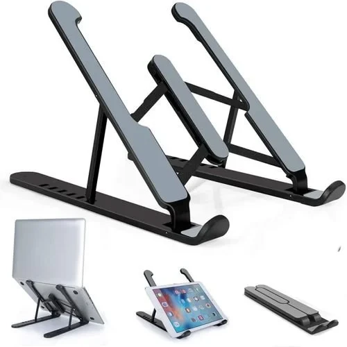 Plastic Foldable Adjustable Stand Holder For Laptop- Black
