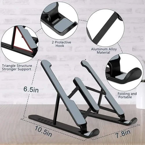 Plastic Foldable Adjustable Stand Holder For Laptop- Black