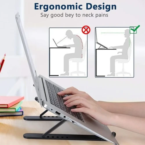 Plastic Foldable Adjustable Stand Holder For Laptop- Black