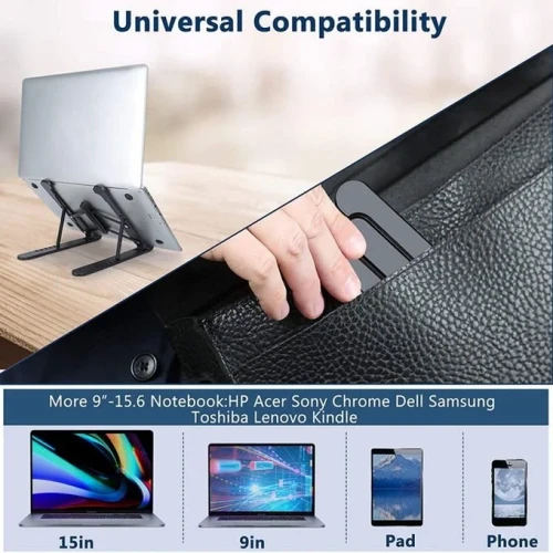 Plastic Foldable Adjustable Stand Holder For Laptop- Black