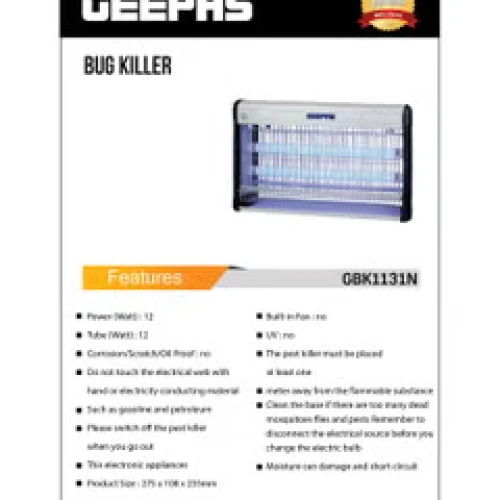 Bug Killer/ Automatic Pest Killer With Advanced Technology, Non-Poison, Non-Smell, Non Pollution Healthful, 2X6 watt Tubes, Ideal for Office, Home, Hotels & Commercial Use 12 W GBK1131N White & black