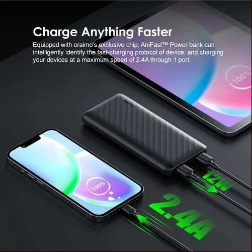 Oraimo Toast 10 Flash 10000mAh 2.4A Max Fast Charging Portable Power Bank OPB-P118D – Black