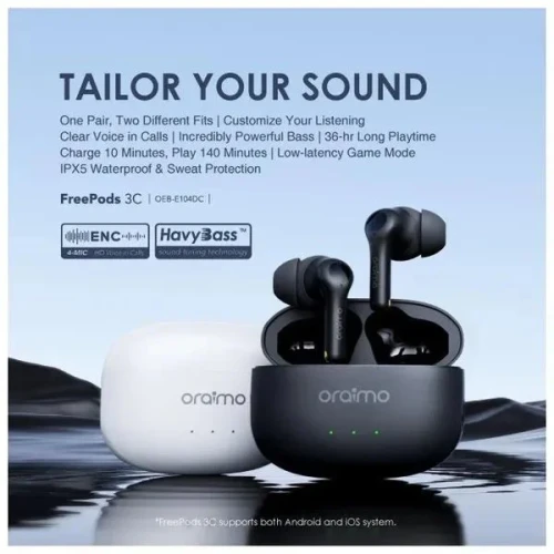 Oraimo FreePods 3C ENC Playtime True Wireless Earbuds- Black- warranty 365 days