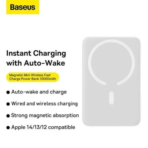 Baseus 10000 mAh MagSafe Power Bank 10000mAh 15W Wireless Portable Charger PD 20W With USB-C Port Fast Charging MagSafe Battery Pack for iPhone 15 Pro Max/iPhone 15/Plus/14/13/12 Series White White