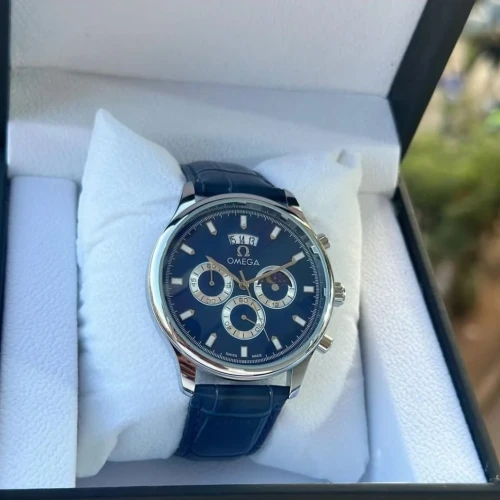 Omega  Executive Blue Leather Watch Free Gift Box