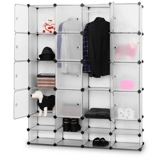 Costway DIY 4 column 24 cube Portable Clothes Wardrobe Cabinet Closet Storage Organizer W/Doors