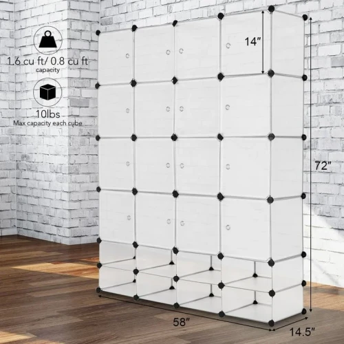 Costway DIY 4 column 24 cube Portable Clothes Wardrobe Cabinet Closet Storage Organizer W/Doors