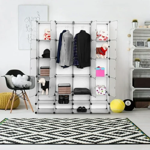 Costway DIY 4 column 24 cube Portable Clothes Wardrobe Cabinet Closet Storage Organizer W/Doors