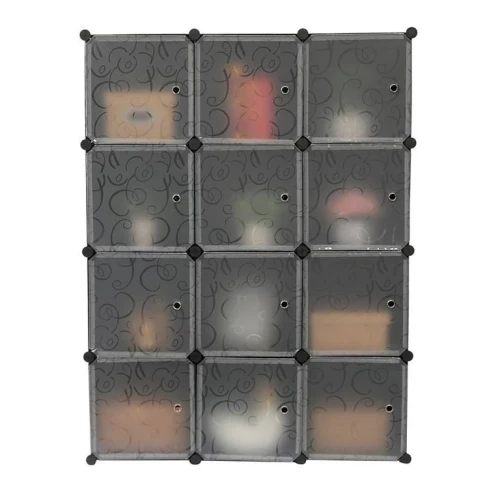 Ktaxon 12-Cube DIY 3 column Portable Closet, Plastic Bookshlef Wardrobe Cabinet Storage Organizer w/Doors, Black