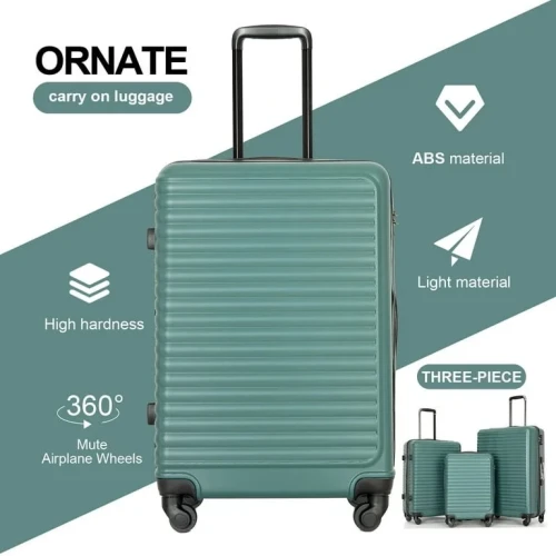 Travelhouse 3 Piece Hardside Luggage Set Hardshell Lightweight Suitcase with TSA Lock Spinner Wheels 20in24in28in.(Green)