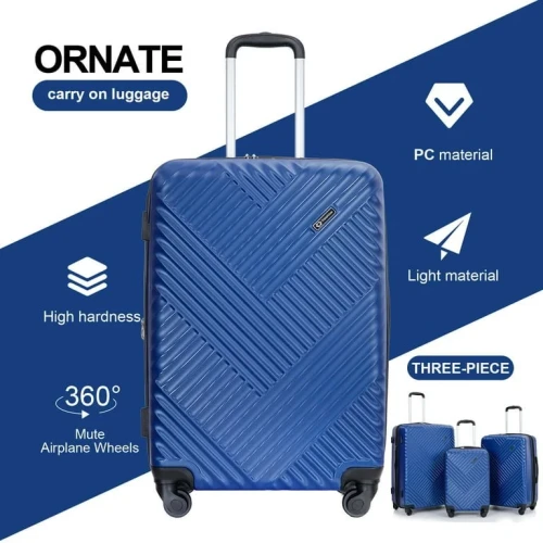Travelhouse 3 Piece Hardside Luggage Set Hardshell Expandable Lightweight Suitcase with TSA Lock Spinner Wheels 20in24in28in.(Blue)