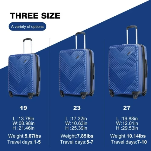 Travelhouse 3 Piece Hardside Luggage Set Hardshell Expandable Lightweight Suitcase with TSA Lock Spinner Wheels 20in24in28in.(Blue)