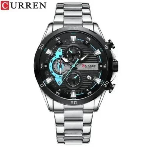 CURREN 8402 Fashion Waterproof Chronograph Stainless Steel Watch for Men – Silver & Black