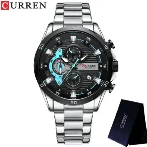 CURREN 8402 Fashion Waterproof Chronograph Stainless Steel Watch for Men – Silver & Black