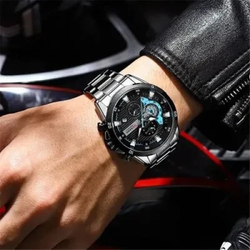 CURREN 8402 Fashion Waterproof Chronograph Stainless Steel Watch for Men – Silver & Black