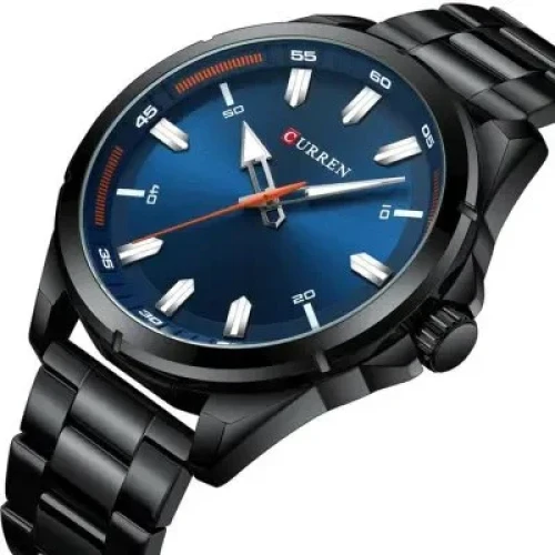 CURREN 8320 Men's Watch Quartz Clock Stainless Steel Fashionable Casual Classic Analog Wristwatch for Men Black & Blue