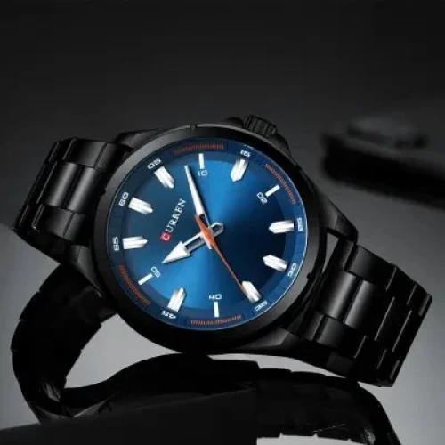 CURREN 8320 Men's Watch Quartz Clock Stainless Steel Fashionable Casual Classic Analog Wristwatch for Men Black & Blue
