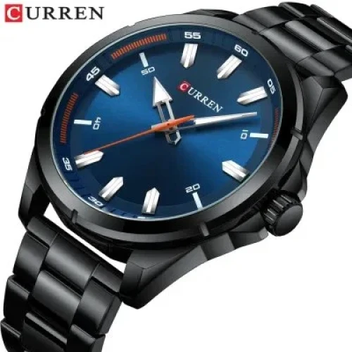 CURREN 8320 Men's Watch Quartz Clock Stainless Steel Fashionable Casual Classic Analog Wristwatch for Men Black & Blue