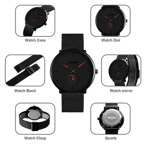 SKMEI Men Fashion Watch Stainless Steel Ultra-thin Quartz Watch Waterproof for Men 9185
