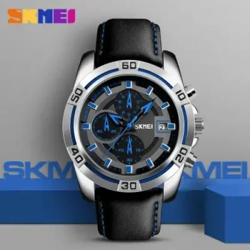SKMEI Fashion Sports Quartz Clock Leather Chronograph Waterproof Watch For Men 9156