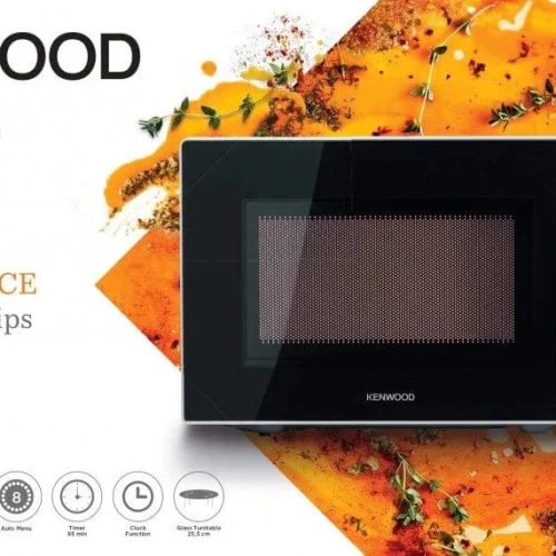 Kenwood 22 – Litres Microwave Oven with Digital Display, 5 Power Levels, Defrost Function, Stainless Steel, Auto Menu, 95 Minutes Timer, Clock Function 700W MWM22BK Black/Silver