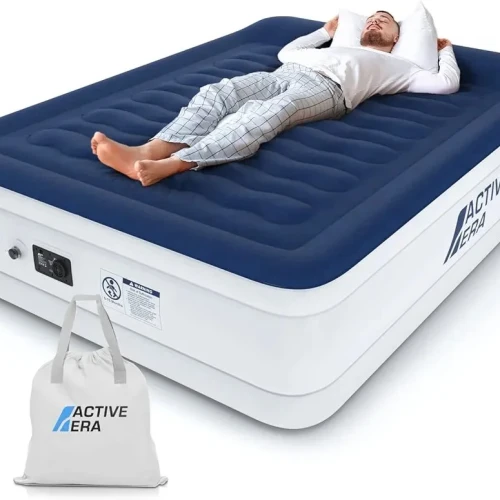 Luxury King Size Inflatable Mattress - Elevated Air Mattress with Built-in Pump, Raised Pillow and Structured I-Beam Technology, Height 56cm