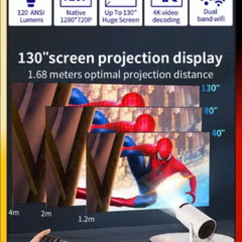 HD Smart Projector Android 11 Portable Mini Cinema 130 Inches Screen Display Lamp 4K Home Movie Theater Gaming Video Presentations 180 Degree Rotating Screen Mobile Phone Projection